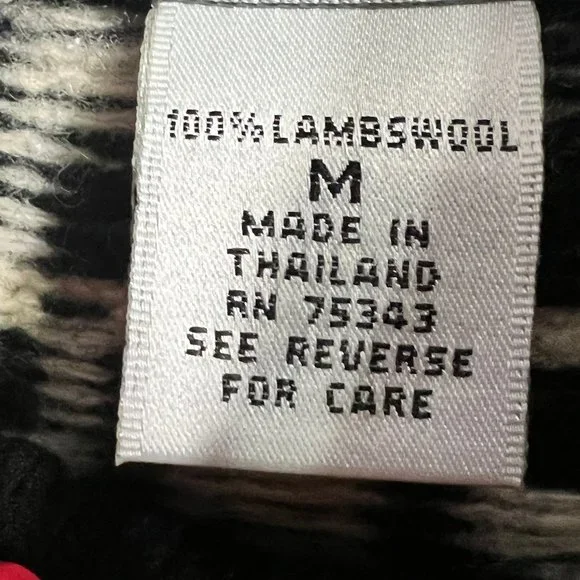 Black & Cream Houndstooth Lambswool Mock Neck Sweater – Size Medium - Picture 6 of 8